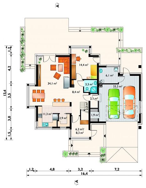 План 1 этажа дома HFH-6598-89 План 1 этажа дома HFH-6598-89