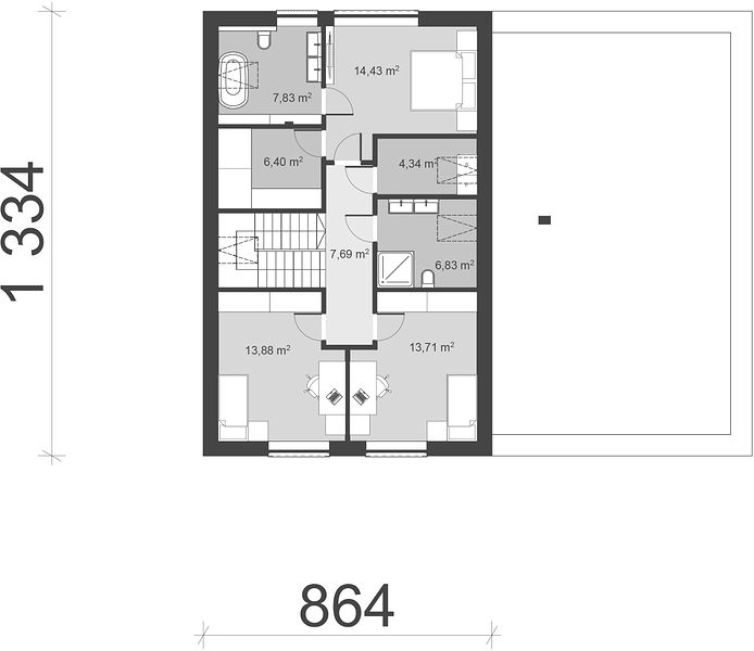 План 2 этажа дома AFH-3645-34 План 2 этажа дома AFH-3645-34