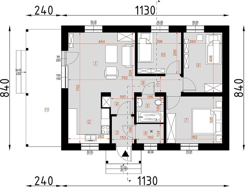 План 1 этажа дома CAD-3369-54 План 1 этажа дома CAD-3369-54